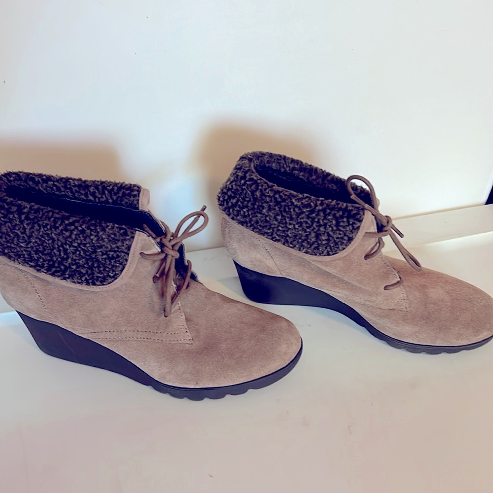 COPY - Donald Pliner Faux Fur Trim Ankle Wedge Boot